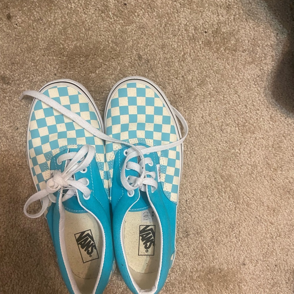 turquoise checkerboard vans.